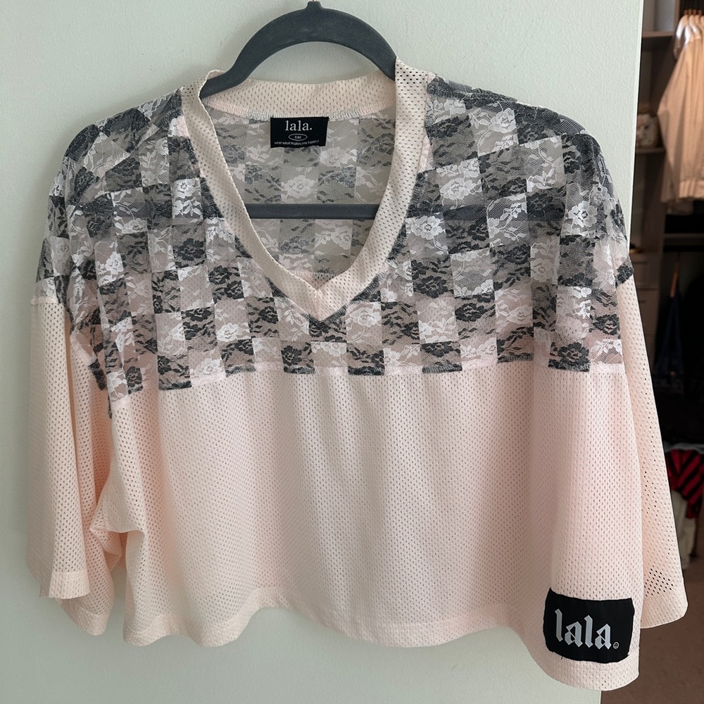 Dressed in LALA Black and Cream Boxy Crop Jersey